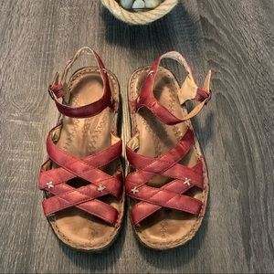 KEEN CUSH Red Leather Crisscross Strappy Sandals 8